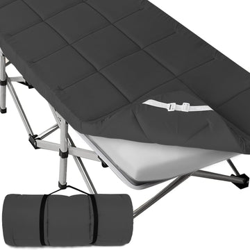 SPRINGSPIRIT cot mattress topper on camp cot shows extra thickness for comfort
