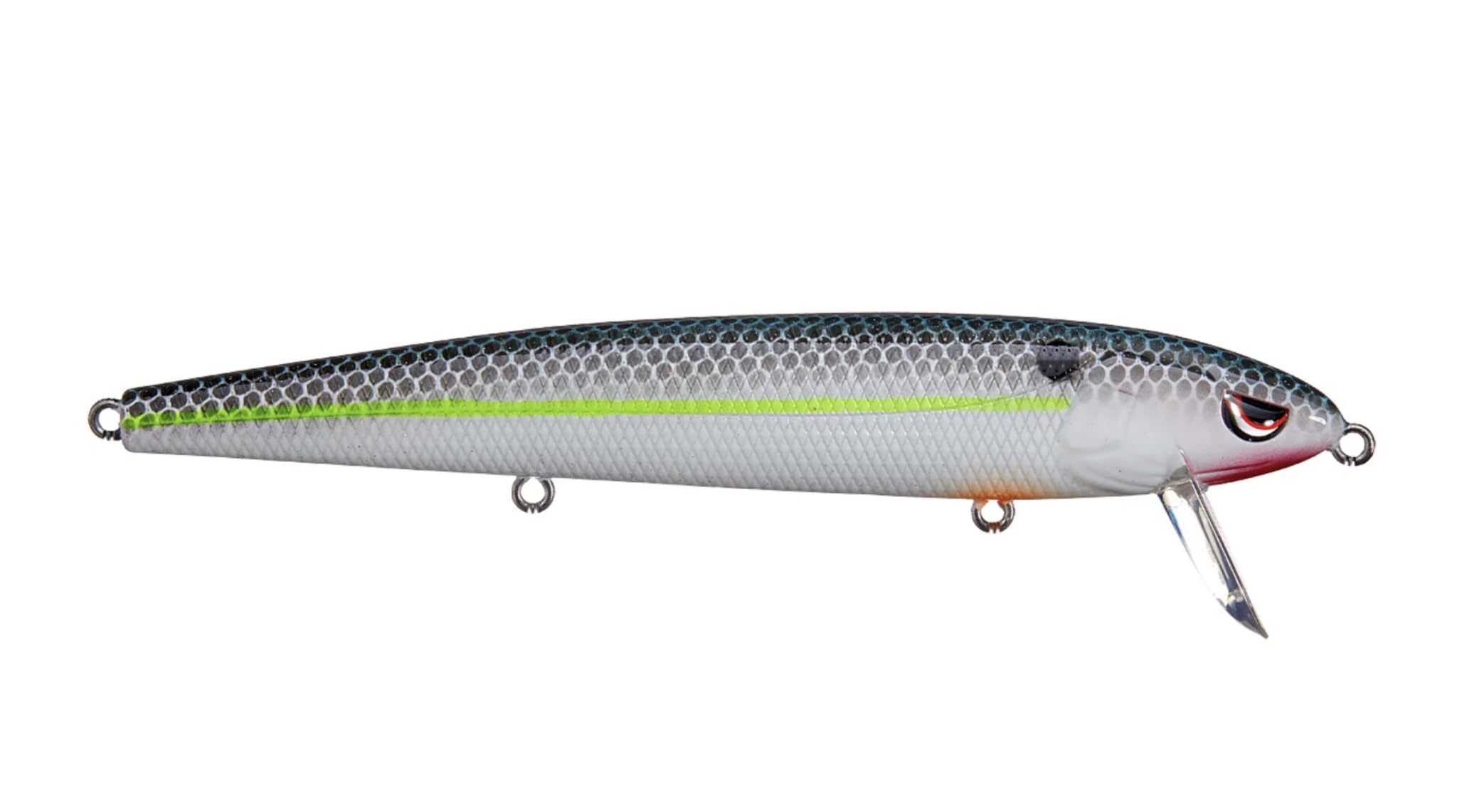 Spro Zero Minnow 130 silver black rattle closeup with hooks