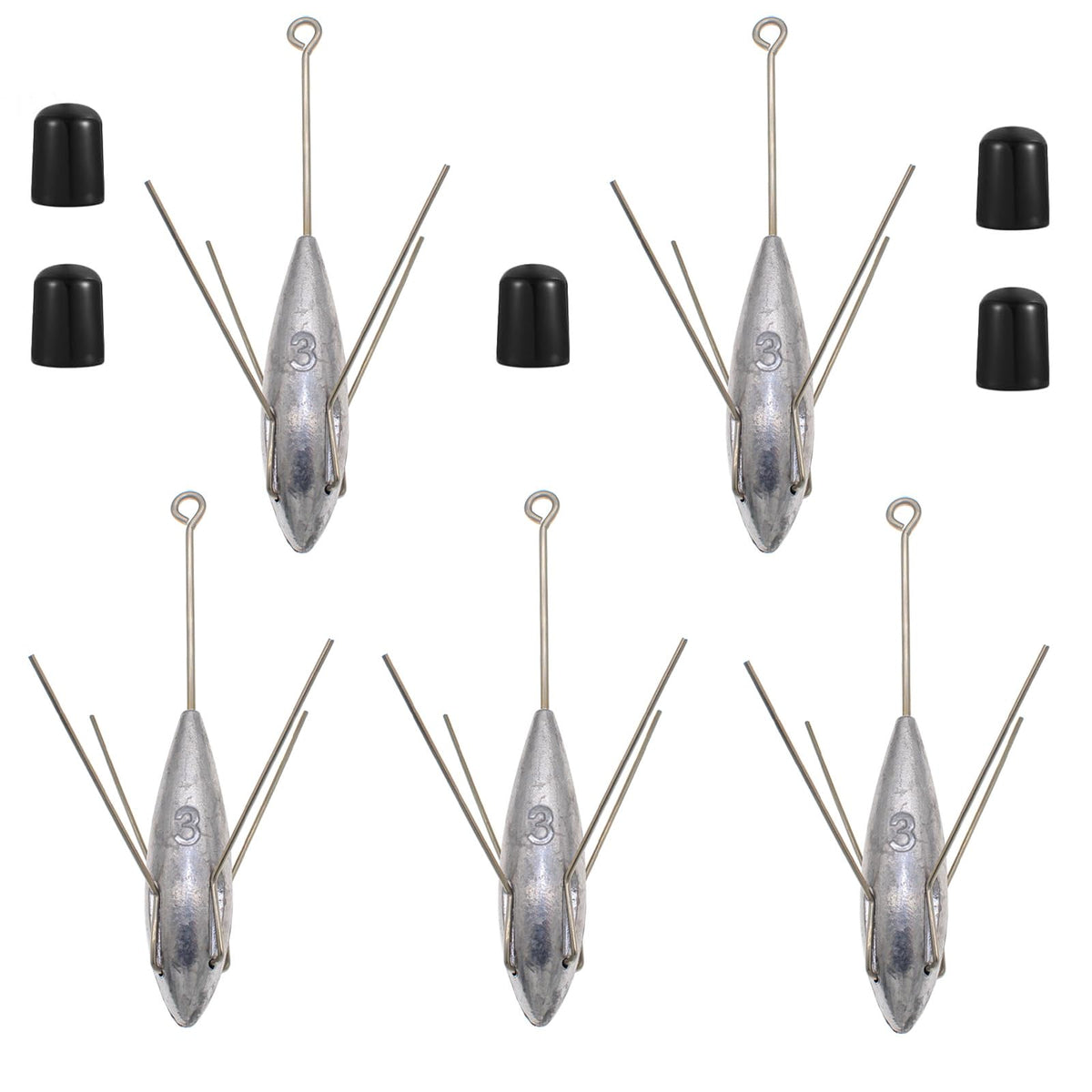 Sputnik fishing sinker set 2oz to 5oz arranged in a row