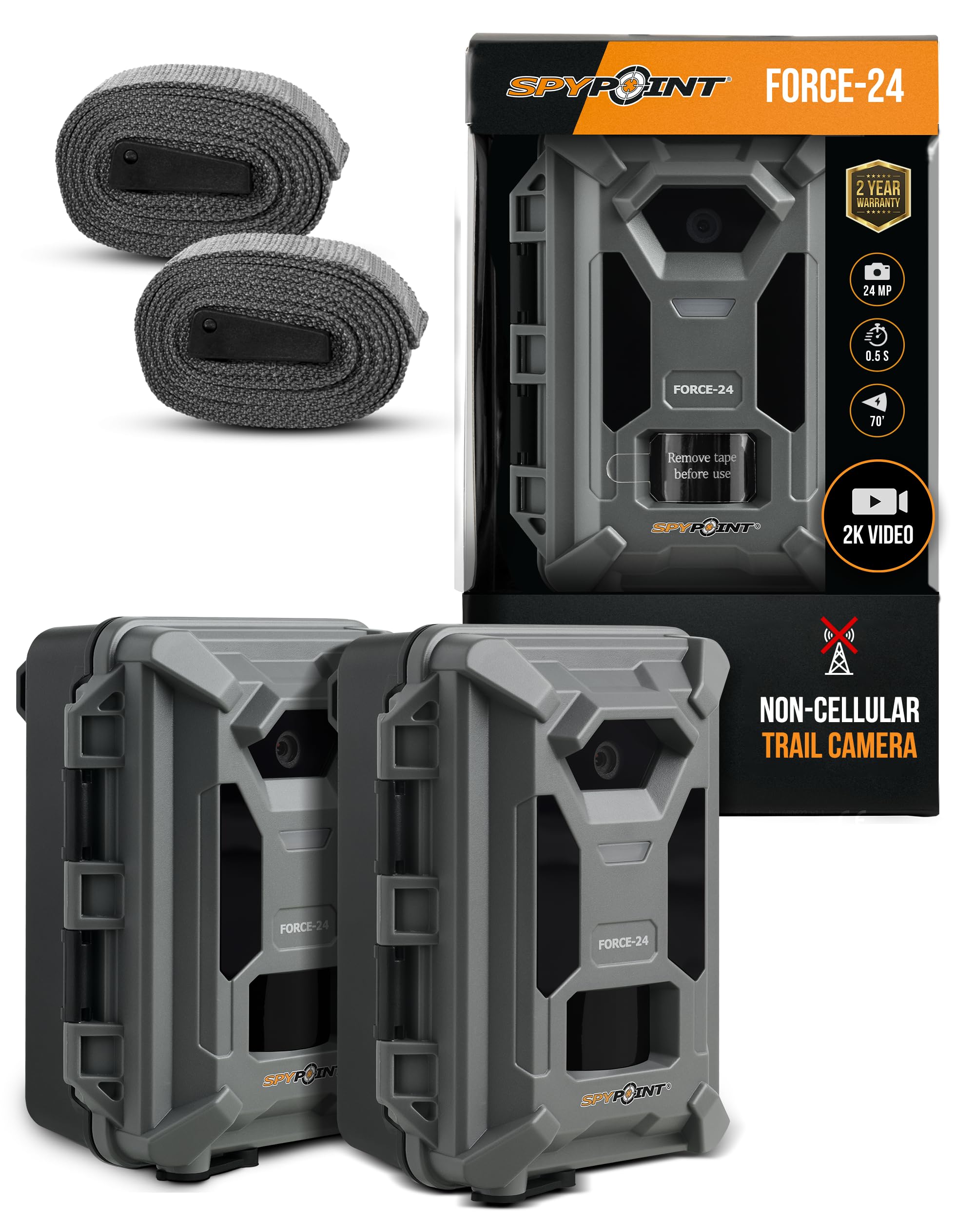 SPYPOINT FORCE-24 twin pack front view shows portable deployment for on-site scouting.