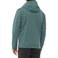Spyder Ghost large full-zip hooded soft shell jacket back view highlighting back embroidery and breathable design