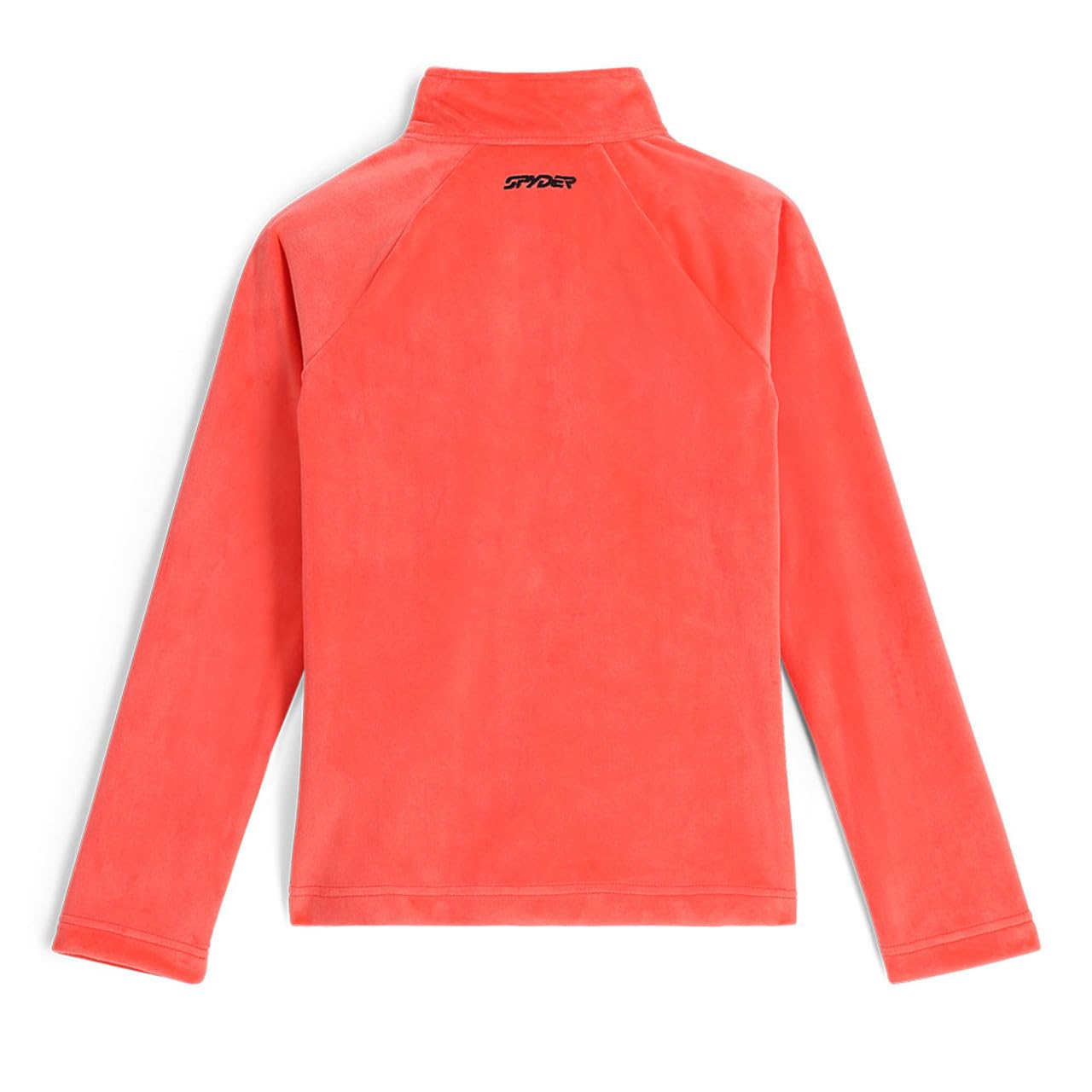Spyder Shimmer Bug logo close-up on Coral Haze fleece, adds playful sparkle for everyday wear.