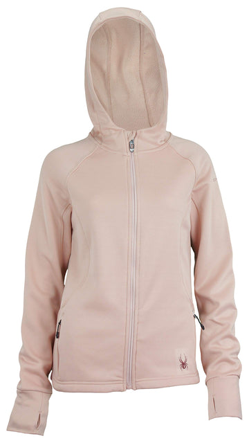 Spyder Hayer hooded detail in Misty Rose highlights a cozy lined interior.