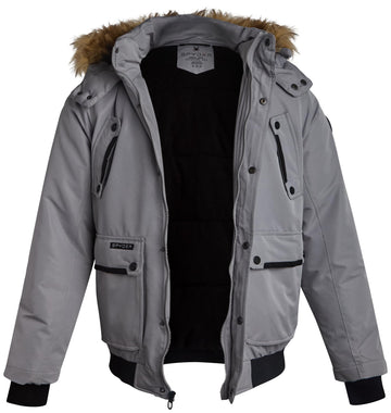 Spyder puffer front view shows modern cut and durable finish