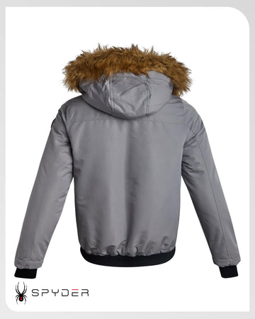 Spyder pewter fabric puffer jacket ready for city use