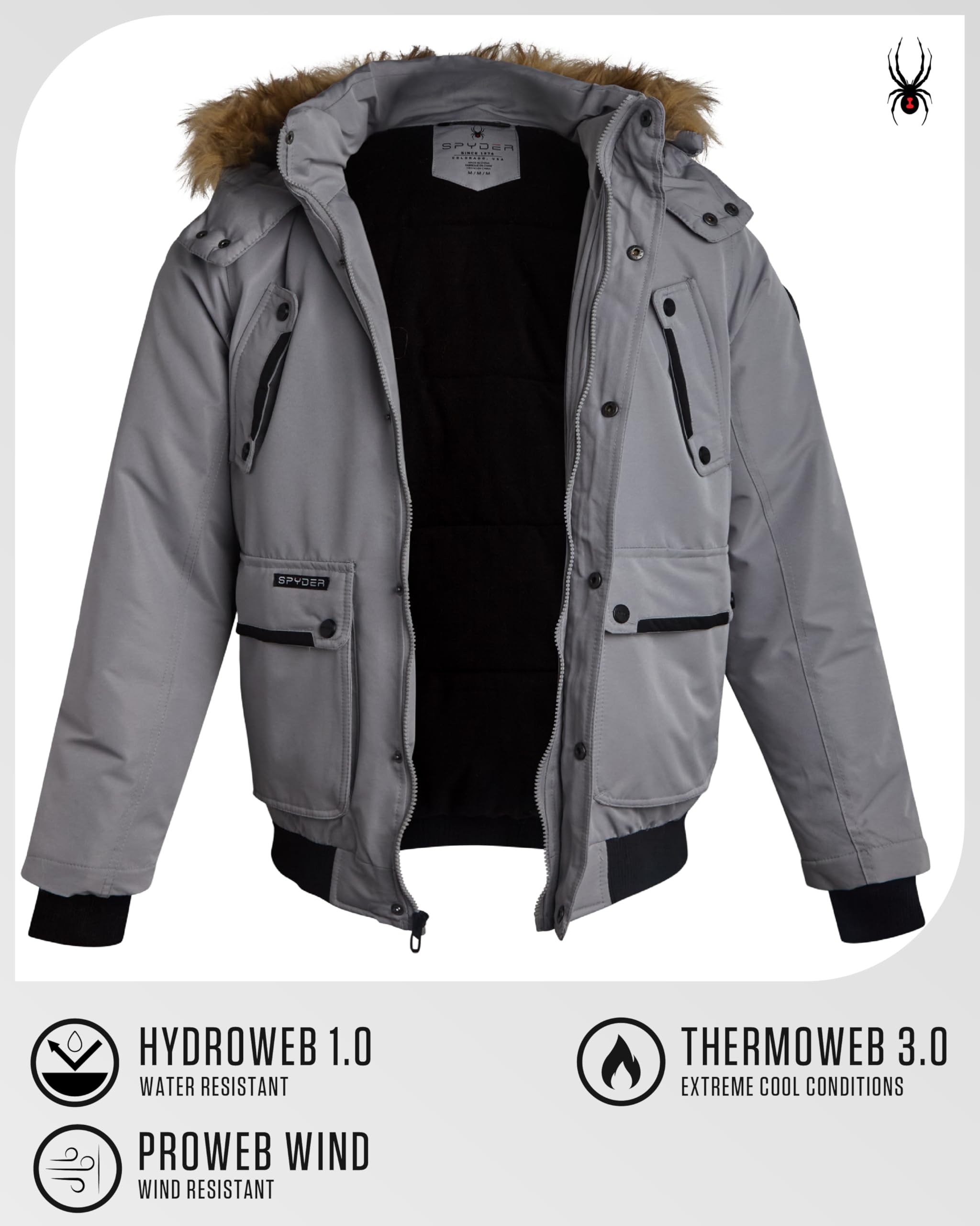 Spyder puffer jacket pocket details show secure storage
