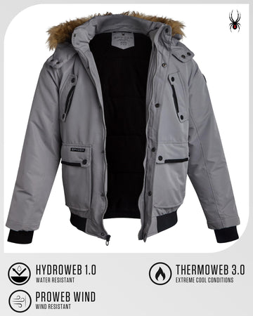 Spyder puffer jacket pocket details show secure storage
