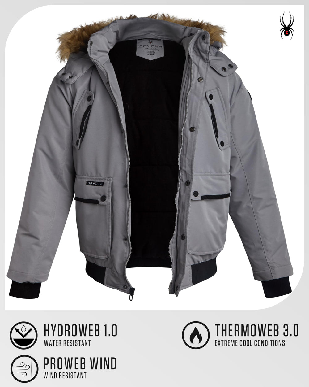 Spyder puffer jacket pocket details show secure storage