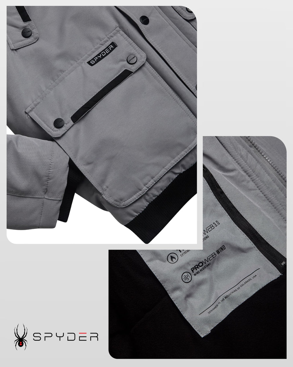 Spyder puffer jacket zipper closure for easy layering