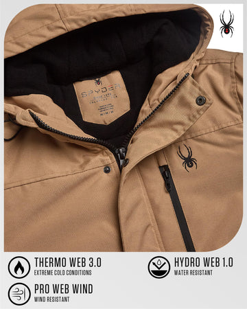 Spyder mens winter coat parka polar fleece lining delivers soft insulation against cold.