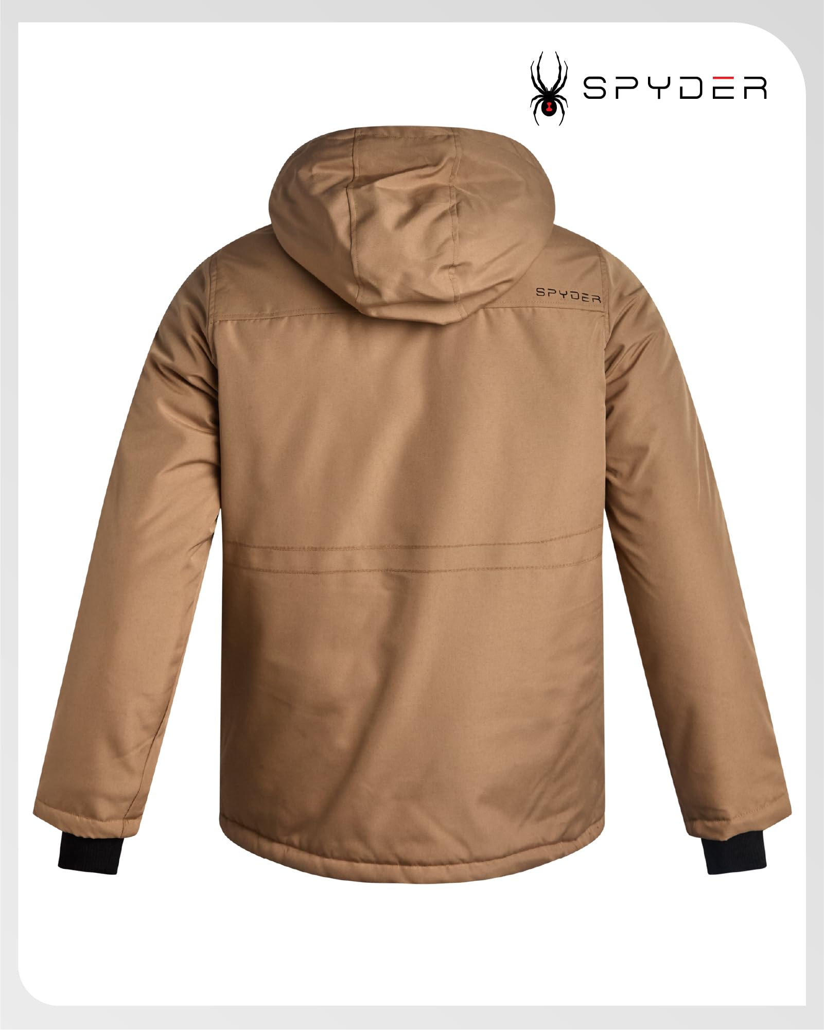 Spyder mens winter coat parka storm cuffs lock in heat on windy commutes.