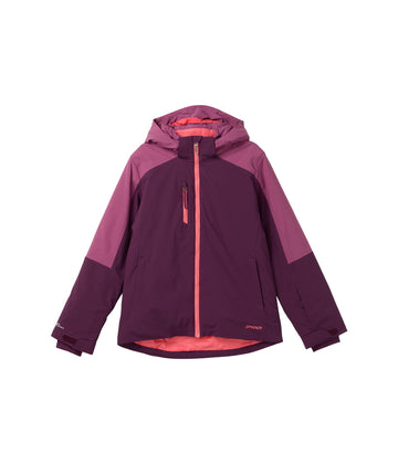 Spyder Mila Jacket plum front view, weather-ready design for active kids
