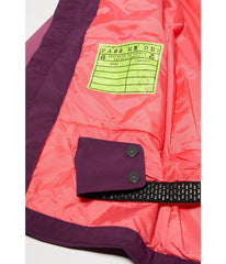 Spyder Mila Jacket plum hood detail, removable helmet-compatible hood for windy days