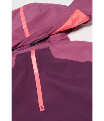 Spyder Mila Jacket plum sleeve closeup, PFAS-free materials and stretch fabric for movement