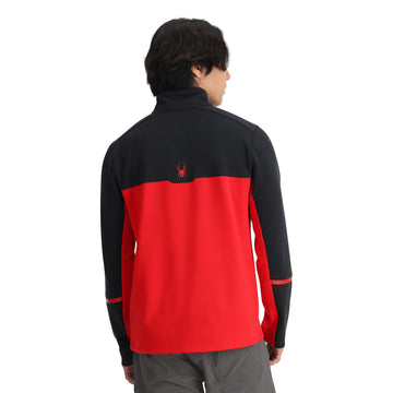 Spyder Speed half-zip fleece fabric detail emphasizing recycled materials and soft brushed interior.