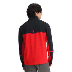 Spyder Speed half-zip fleece fabric detail emphasizing recycled materials and soft brushed interior.