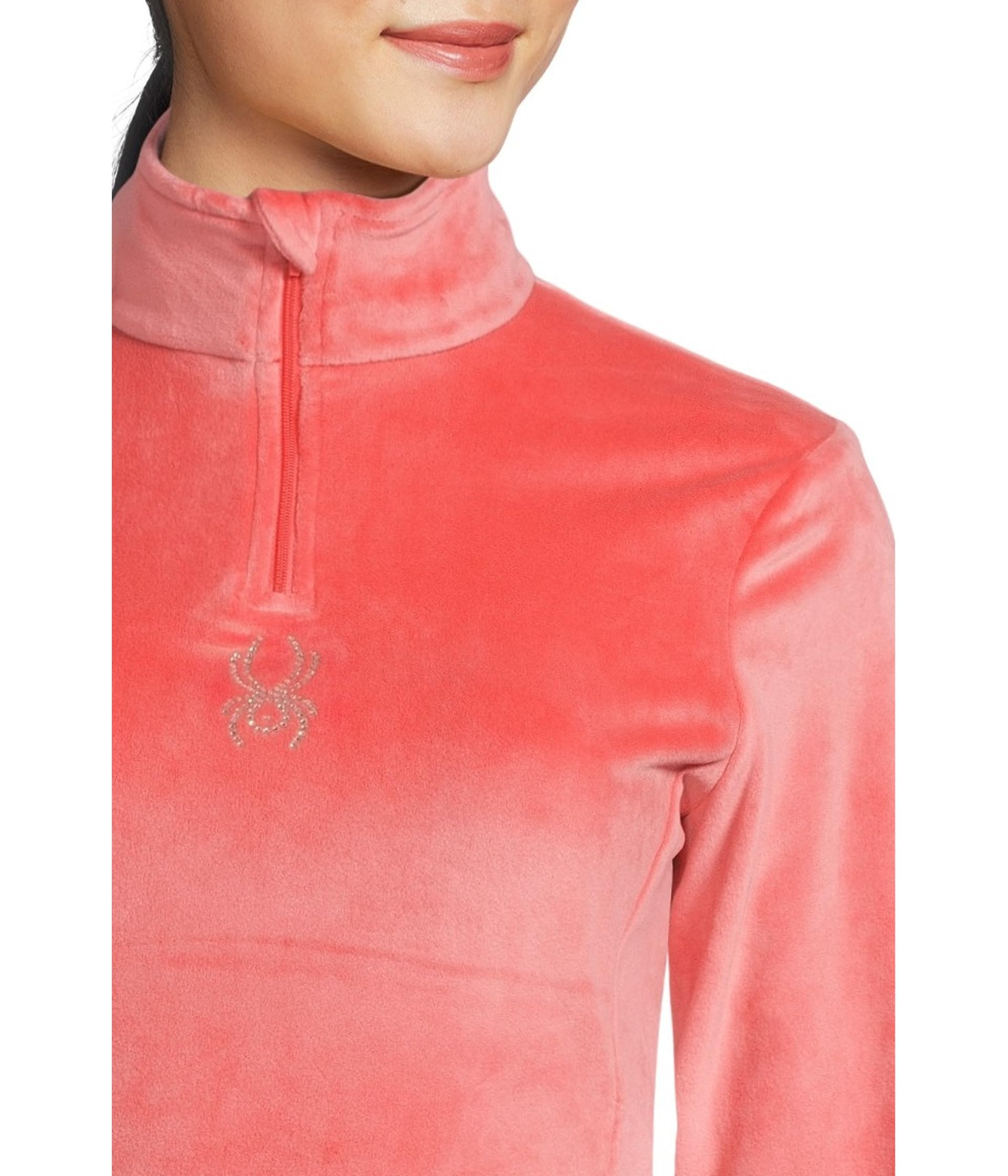 Spyder Shimmer Bug fleece texture closeup shows luxurious stretch velour feel