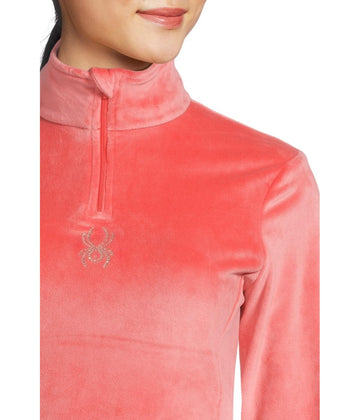 Spyder Shimmer Bug fleece texture closeup shows luxurious stretch velour feel