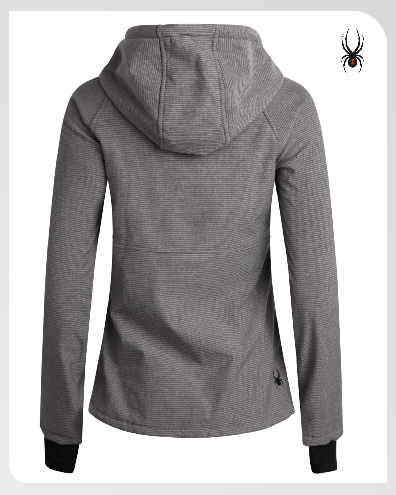 Spyder softshell jacket stretch seams enable comfortable mobility in outdoor activities.