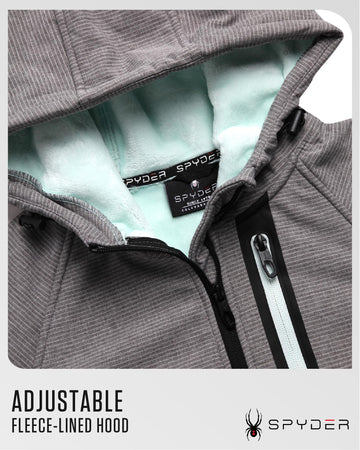 Spyder jacket thumbhole cuffs demonstrate secure, comfortable fit for active wear.