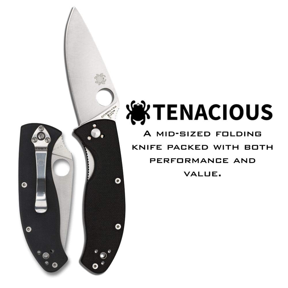 Close-up of 3.3-inch 8Cr13MoV blade on Spyderco Tenacious