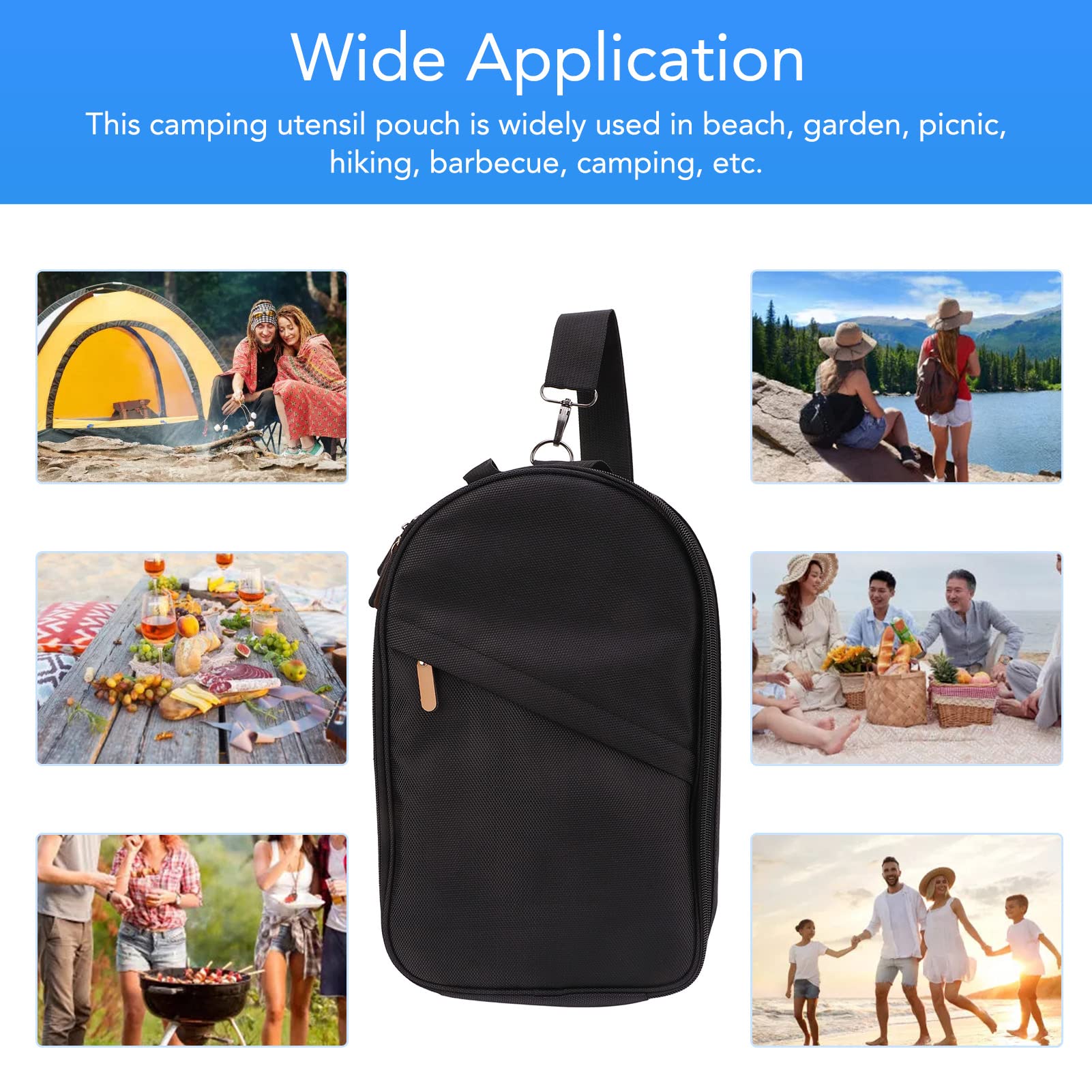 Hiking setup with utensils secured in a portable pouch