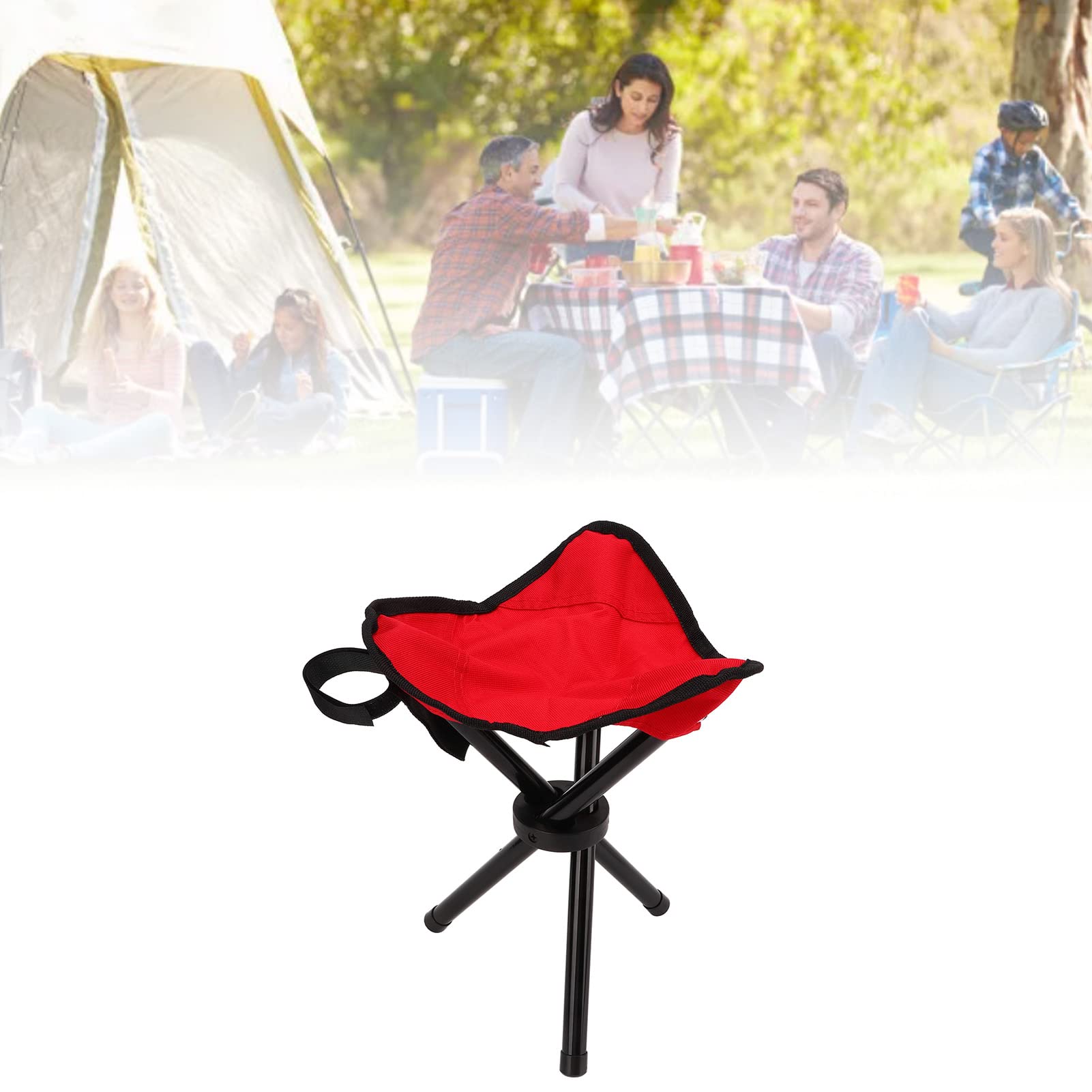 SPYMINNPOO foldable tripod stool assembled for quick setup and stable seating.