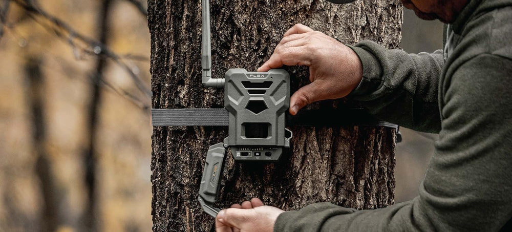 SPYPOINT battery pack in use with rugged outdoor camera setup