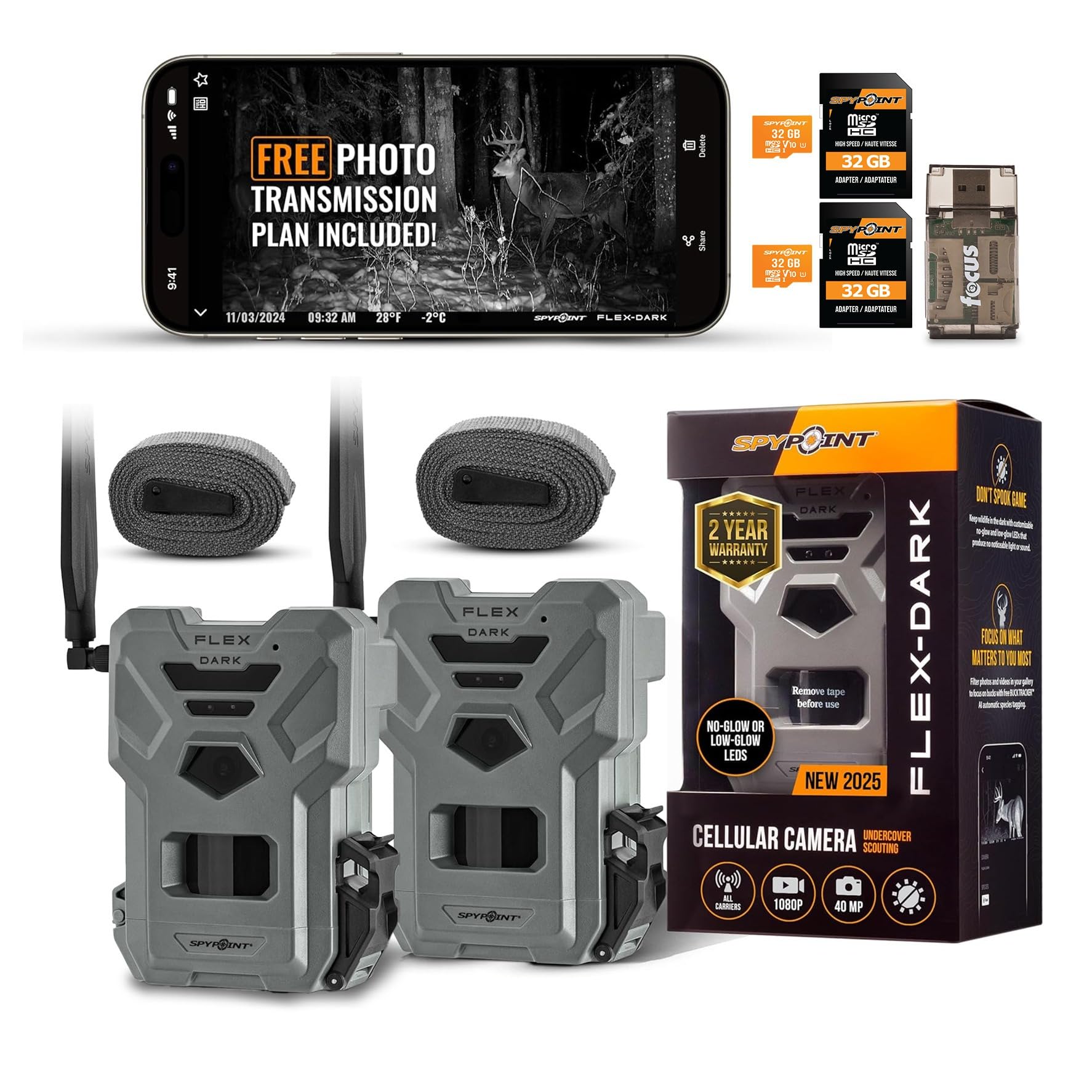 SPYPOINT Flex-Dark front view showing remote scouting via app