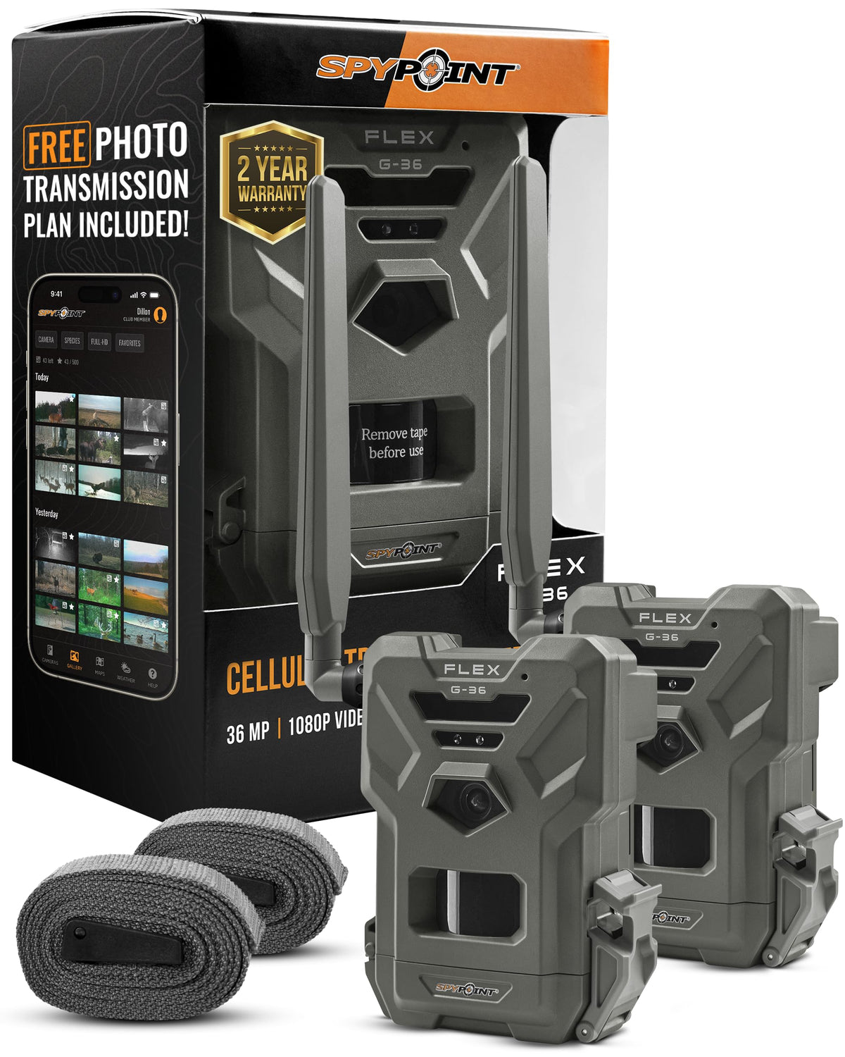 SPYPOINT Flex G-36 front view for reliable field scouting and quick setup.