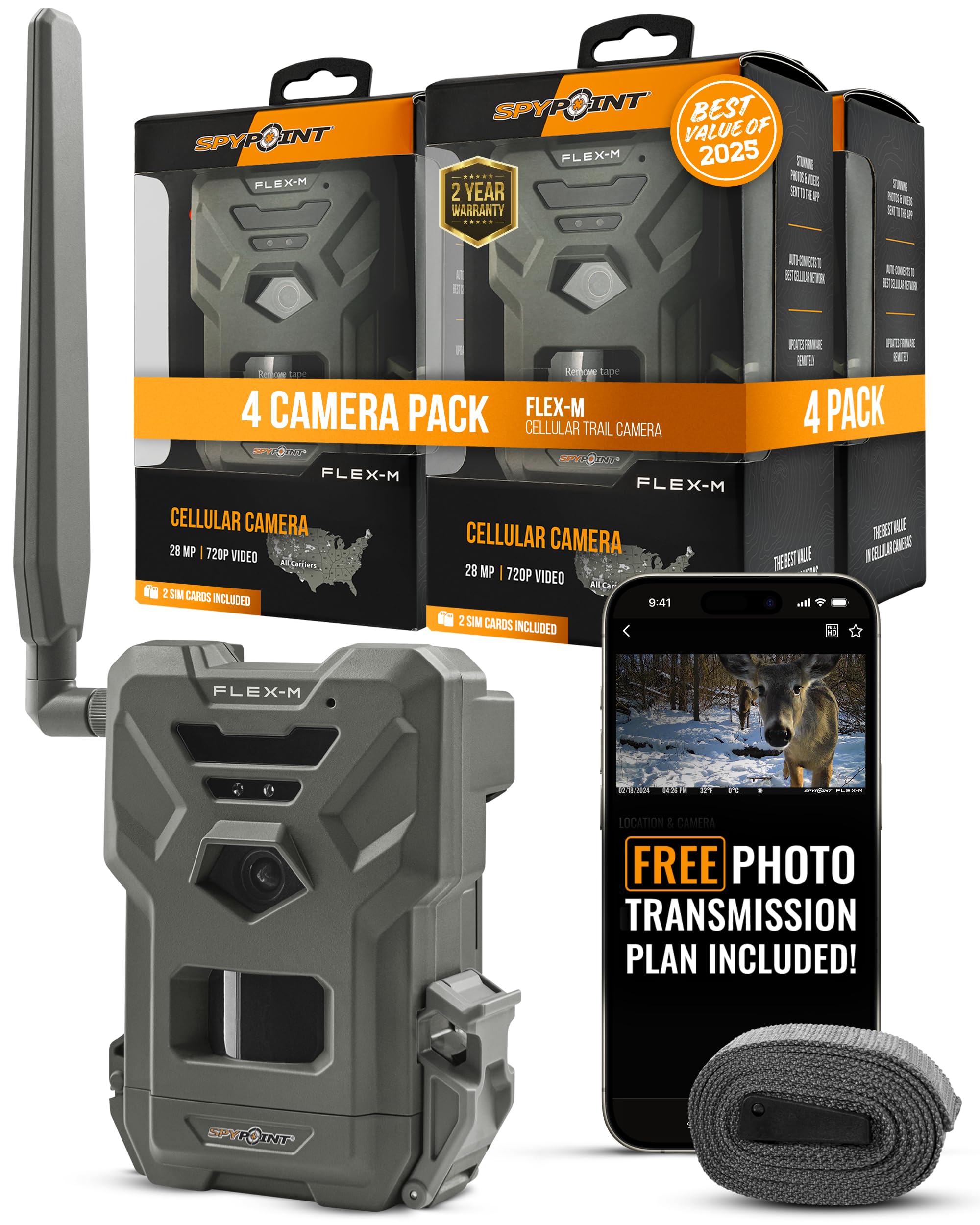 SPYPOINT Flex-M front view highlights rugged field scouting with reliable cellular connectivity.