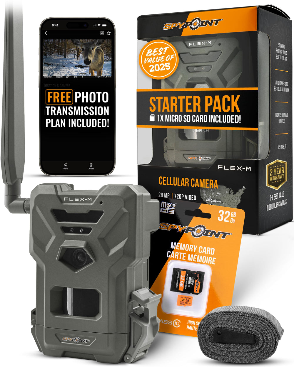 SPYPOINT Flex-M front view shows rugged trail camera for all seasons.