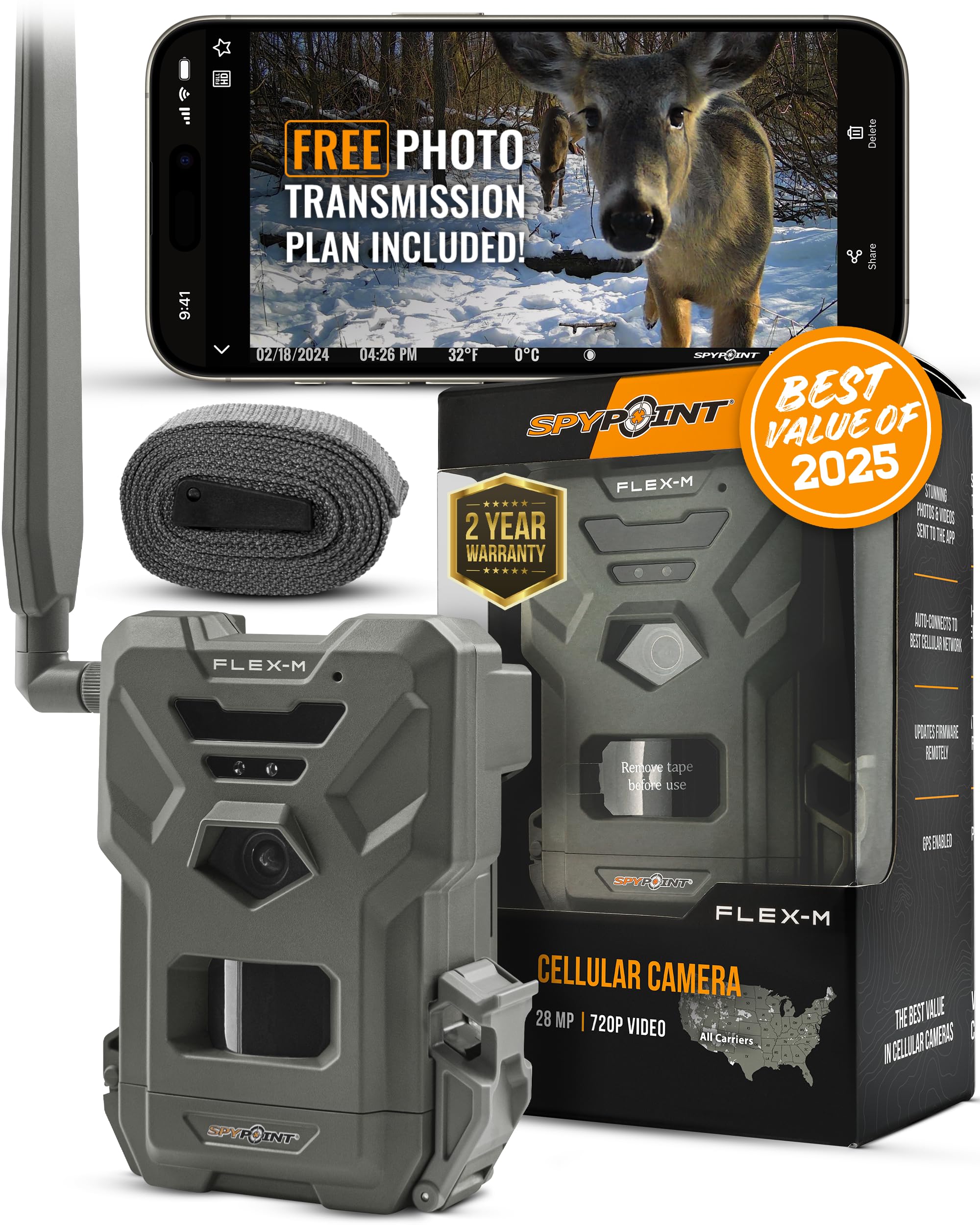 SPYPOINT Flex-M front view shows rugged field-ready housing for reliable scouting.