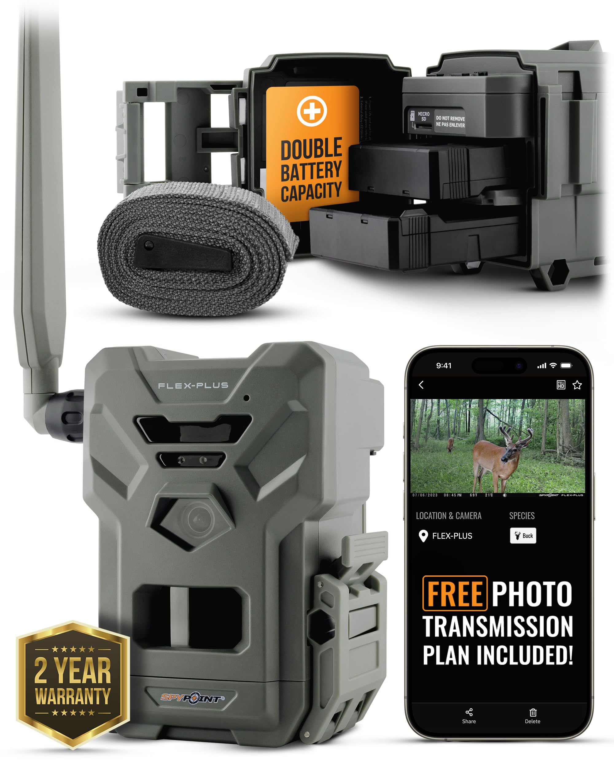 SPYPOINT Flex-Plus battery-extended image shows longer field sessions with power on the go.
