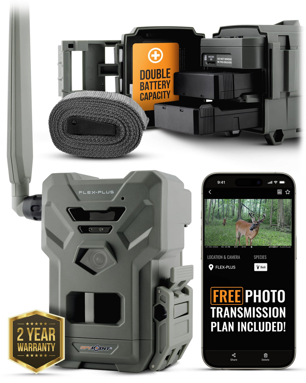 SPYPOINT Flex-Plus battery-extended image shows longer field sessions with power on the go.