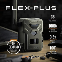 SPYPOINT Flex-Plus Ultimate Pack back view highlighting cross-SIM readiness for reliable connectivity.