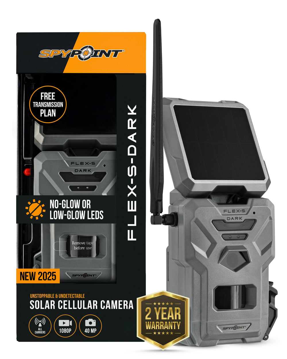 SPYPOINT Flex-S-Dark built-in solar panel enables extended power for remote scouting.
