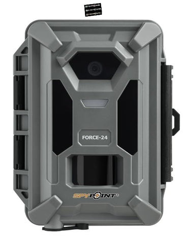 SPYPOINT Force 24 camera front view shows compact build for field setups.