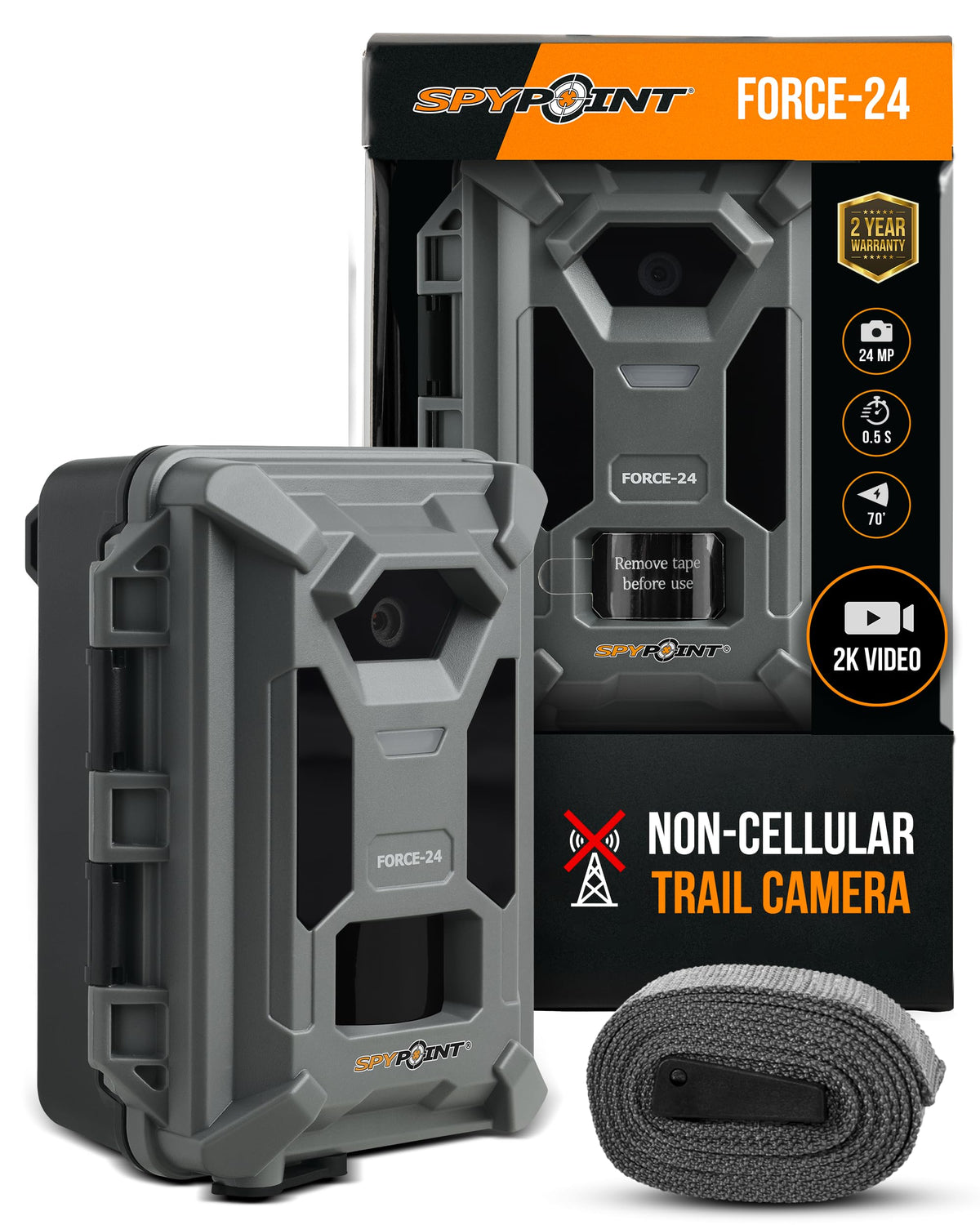 SPYPOINT FORCE-24 front view emphasizes compact design for discreet field scouting.