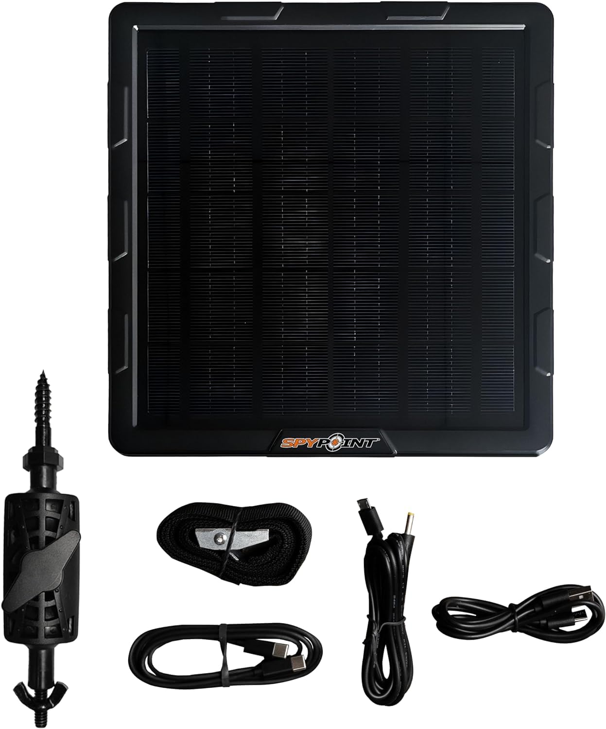 SPYPOINT SPLB-10 solar panel mounted on a trail camera setup