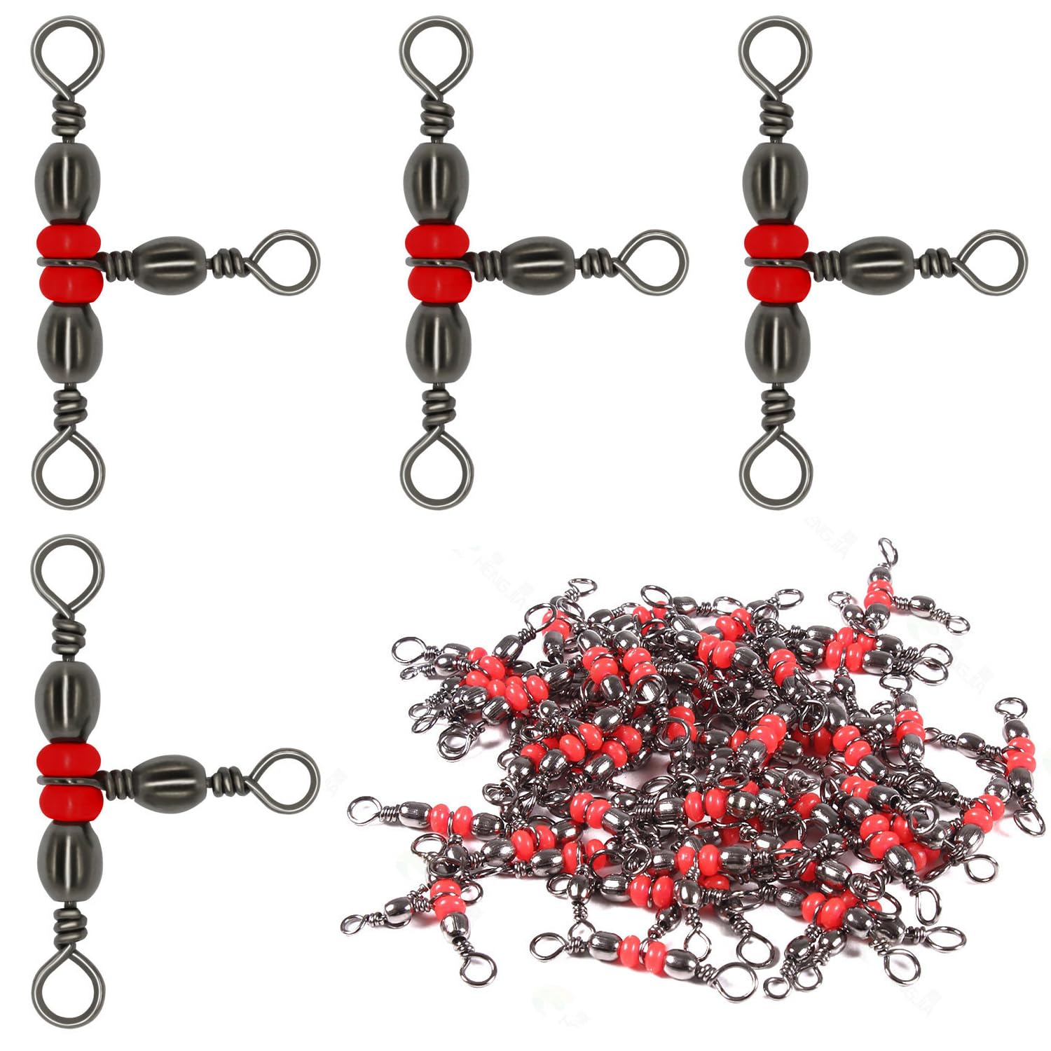 SquEqu 50-pack three-way fishing swivels close-up image 1