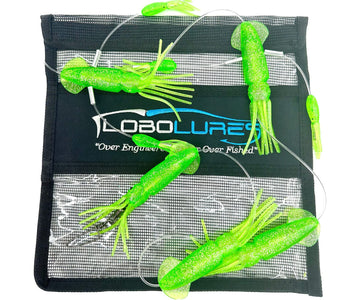 SquidNation Game Fish Mini Flippy Floppy Daisy Chain in Green Sparkle, ideal for tuna trolling.