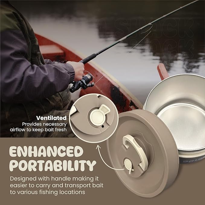 Squirm Shack bait storage with ventilation hole maintains air for lively nightcrawlers.