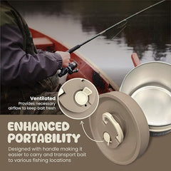 Squirm Shack bait storage with ventilation hole maintains air for lively nightcrawlers.