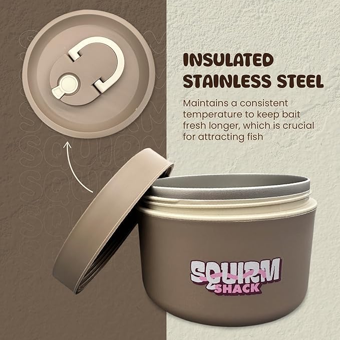 Squirm Shack stainless steel body offers durable protection for bait in rough conditions.