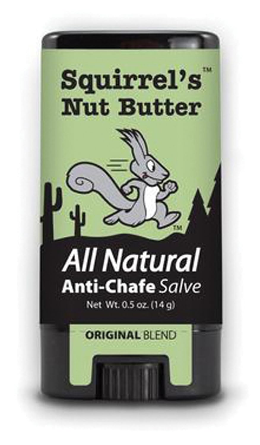 Squirrels Nut Butter anti-chafe stick in use on thigh to prevent chafing during cycling and running