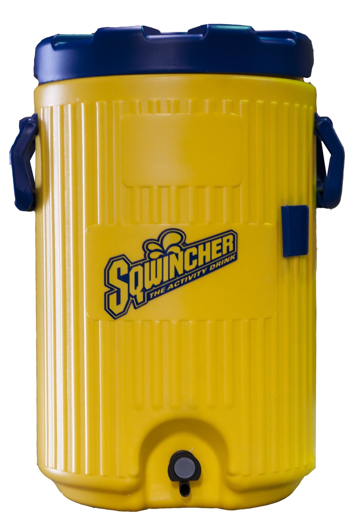 Sqwincher 400104 cooler with yellow and blue body for on-site hydration