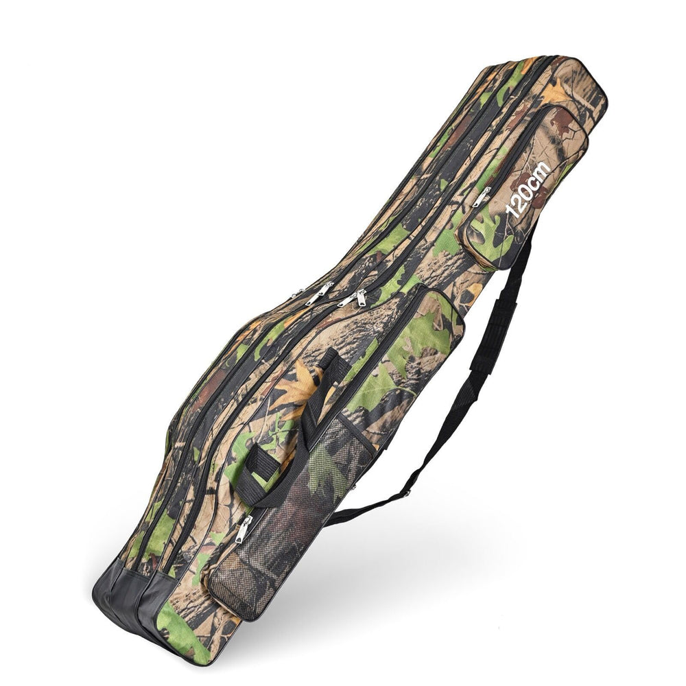 Srempeom 3-layer fishing pole bag in earthy yellow keeps gear organized on the go