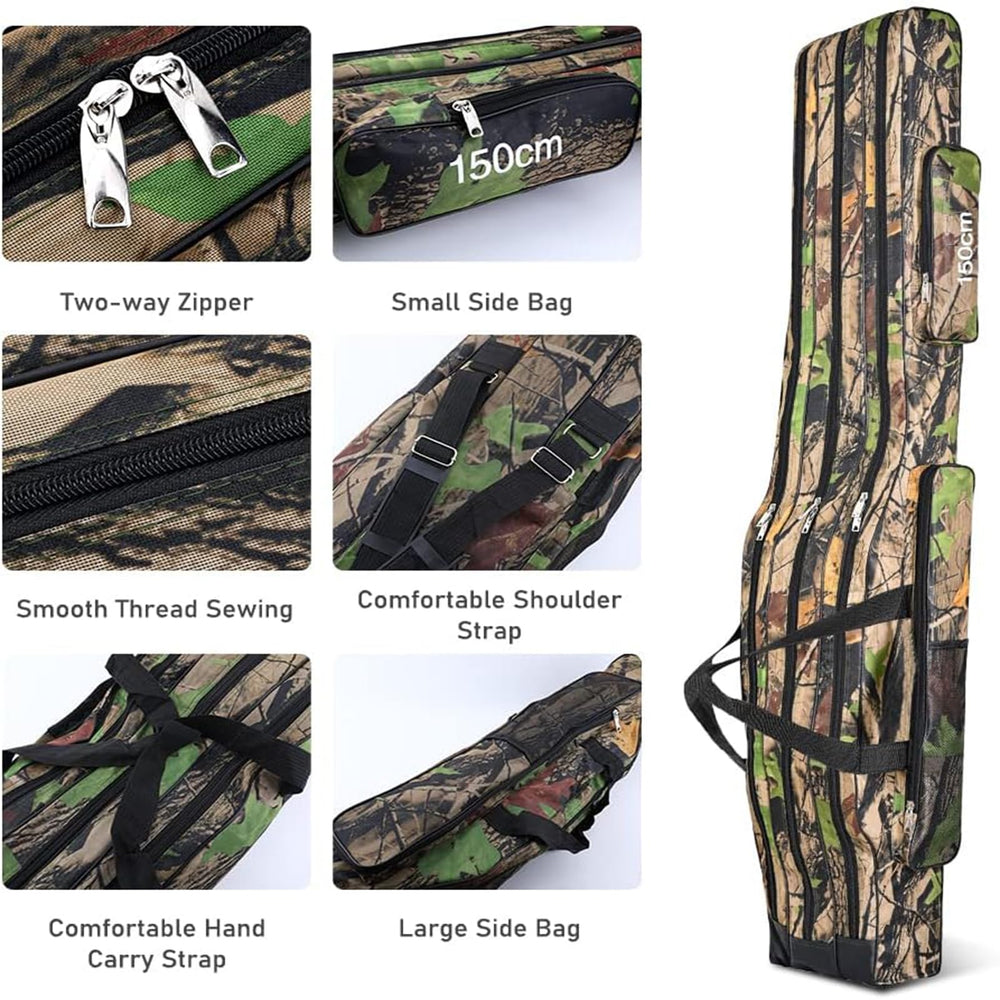 Srempeom 3 Layers Fishing Pole Bag side view showing adjustable straps for comfortable carry on trips.