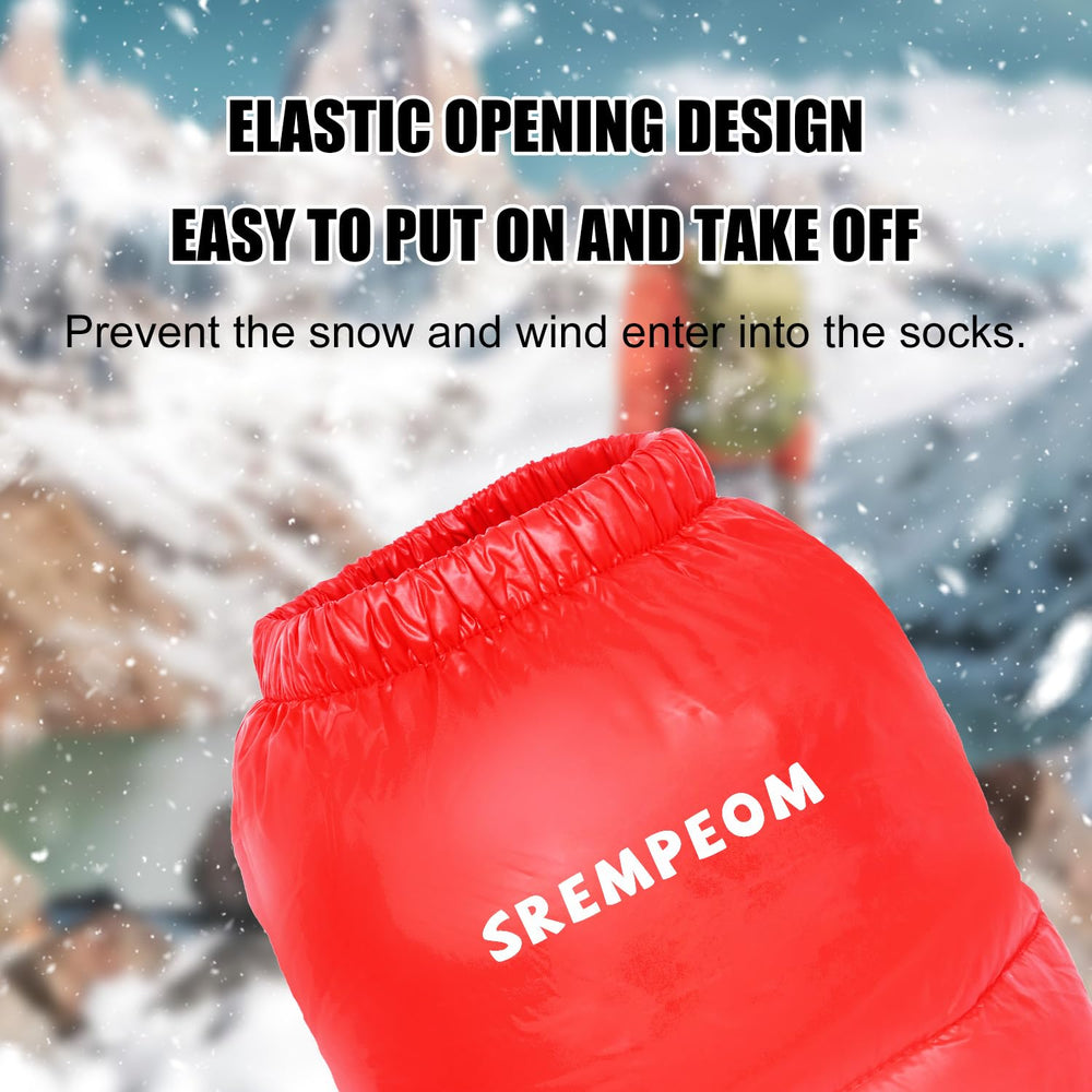 Srempeom down booties waterproof nylon shell indicating weather resistance for cold tents
